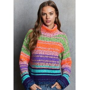 Autumn Cashmere 100% Cashmere Gradient Marled Cowl Turtleneck Sweater Striped S